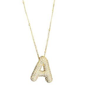 Initial Necklace Letter A With Crystals Gold-Tone By Savy Bling Adjustable